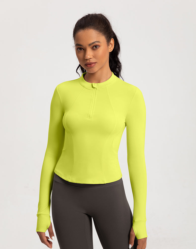 Small Crew Neck Half Zipper Long Sleeve Yoga Top