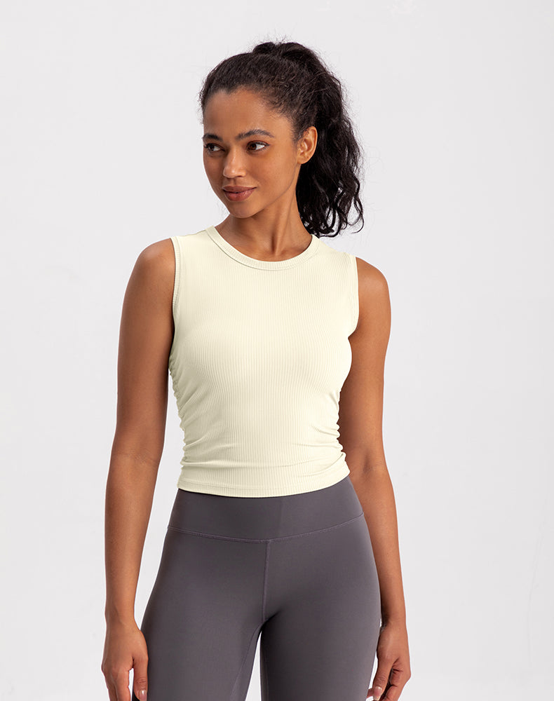 Ribbed Fabric Pleated Sides Yoga Tank