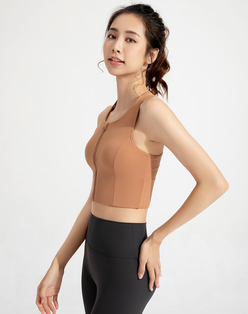 Antibacterial front zipper yoga Bra