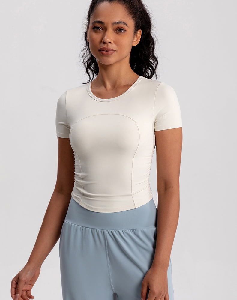 Small Crew Neck Built-in Bra Short Sleeve Yoga Top