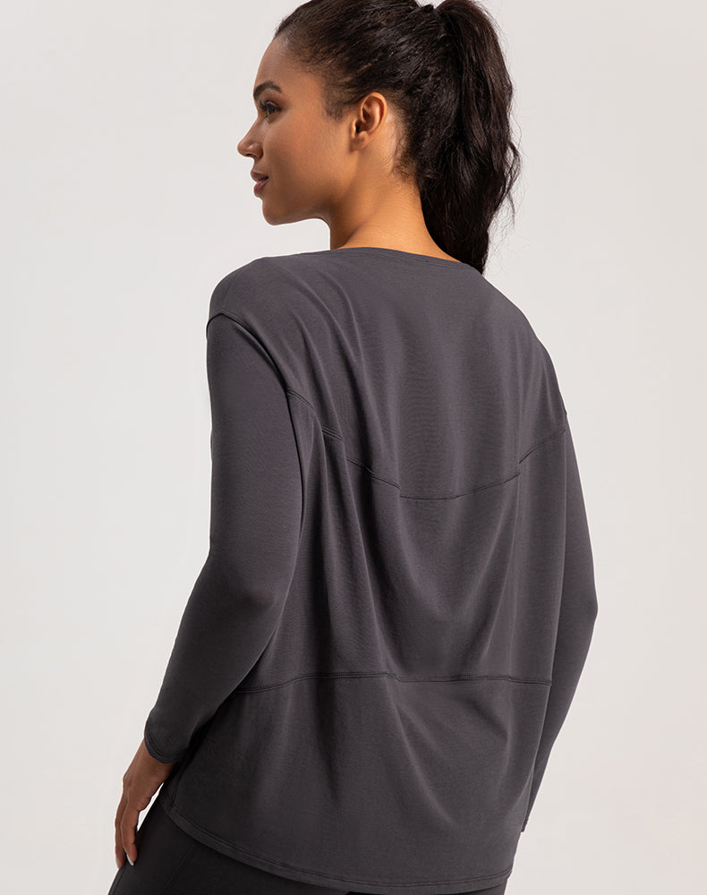 Off-Shoulder Loose Fit Long Sleeve Yoga Top