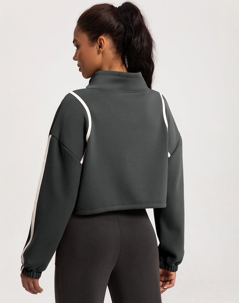 Color-Block Cropped Loose-Fit Yoga Jacket