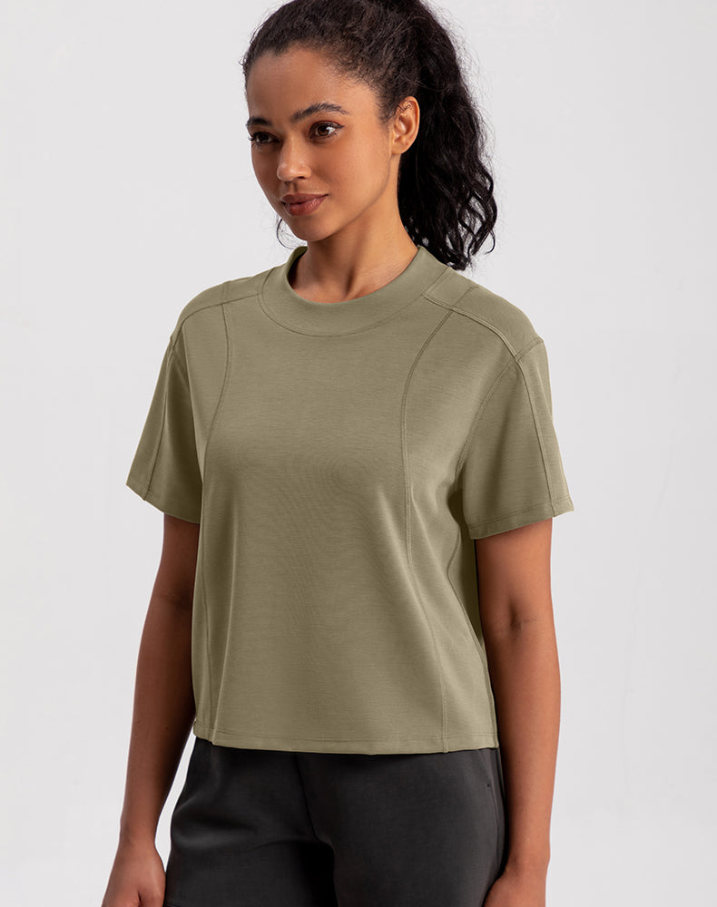 Modal Wide Crew Neck Loose Fit Yoga Top