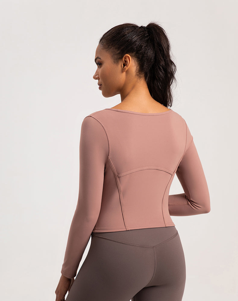 Wide Neck Long Sleeve Yoga Top