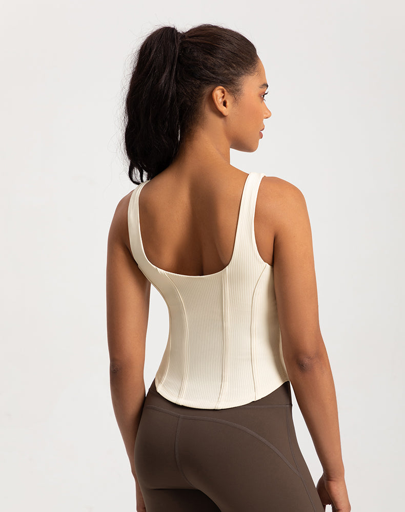 Rounded Hem Cinched Waist Yoga Tank