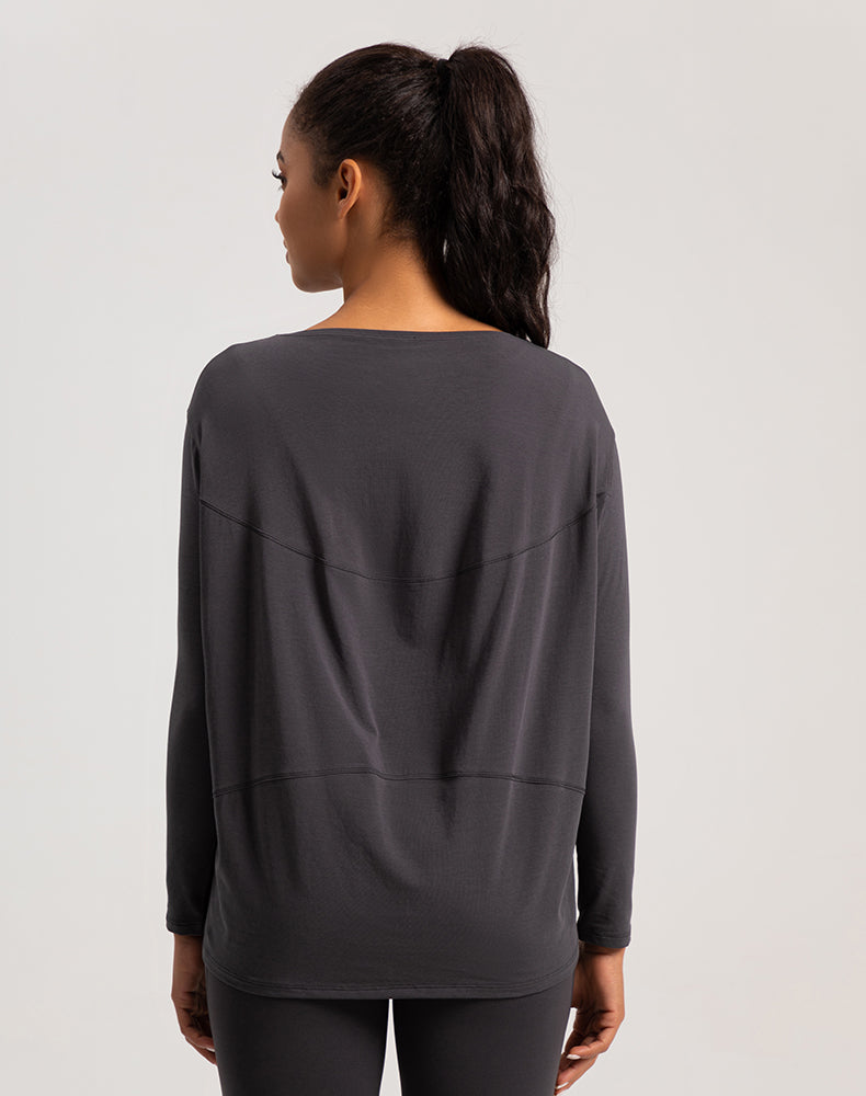 Off-Shoulder Loose Fit Long Sleeve Yoga Top