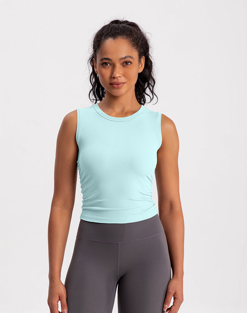 Ribbed Fabric Pleated Sides Yoga Tank