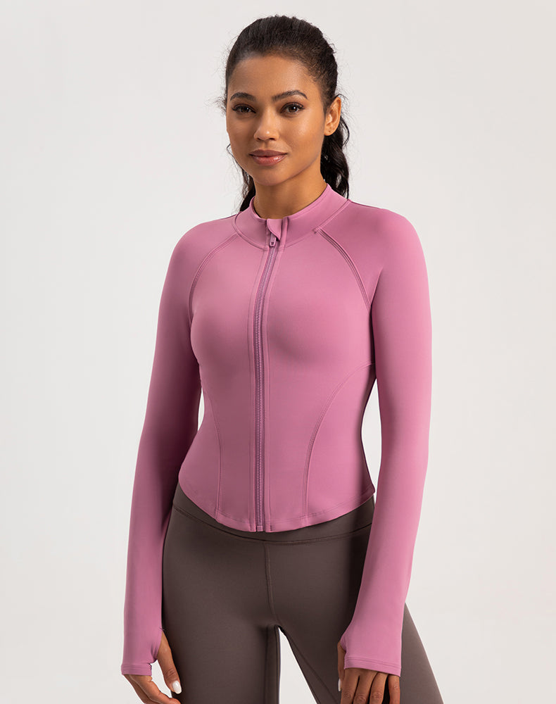 Fleece-lined Rounded Hem Finger Hole Yoga Jacket