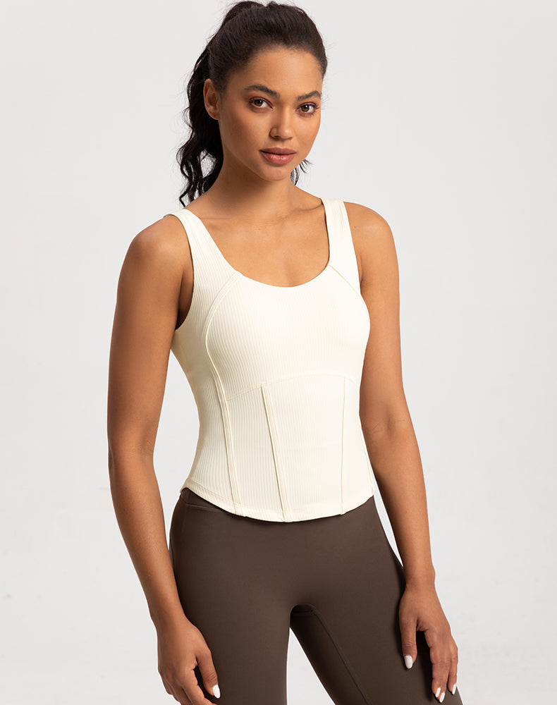 Rounded Hem Cinched Waist Yoga Tank