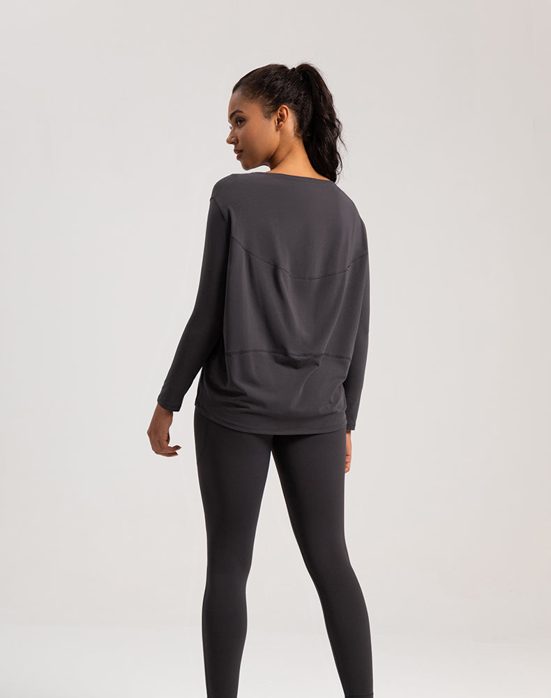 Off-Shoulder Loose Fit Long Sleeve Yoga Top