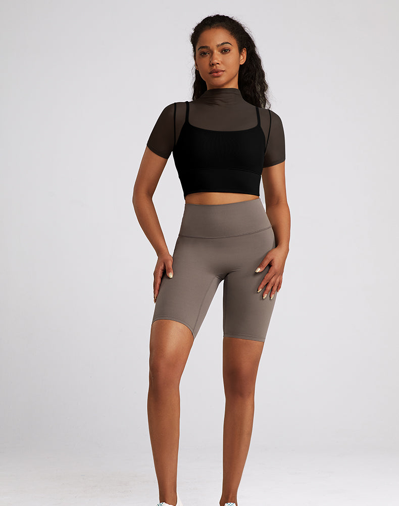 Built-in Bra Mesh Short Sleeve Yoga Top