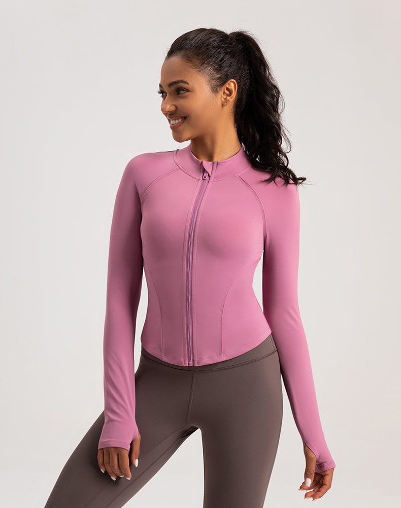 Fleece-lined Rounded Hem Finger Hole Yoga Jacket