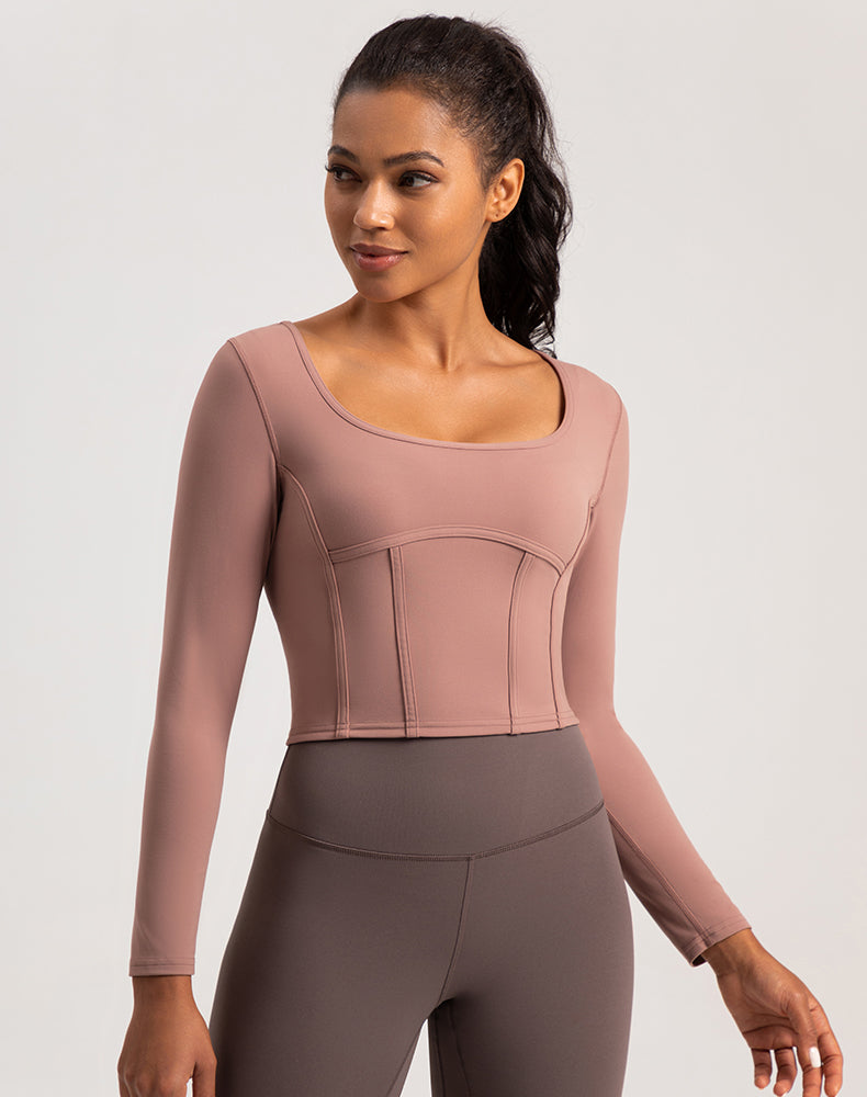 Wide Neck Long Sleeve Yoga Top