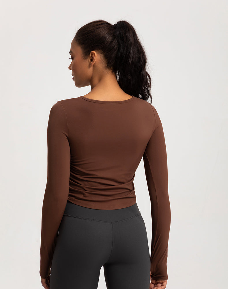 V-Neck Sides Pleated Long Sleeve Yoga Top