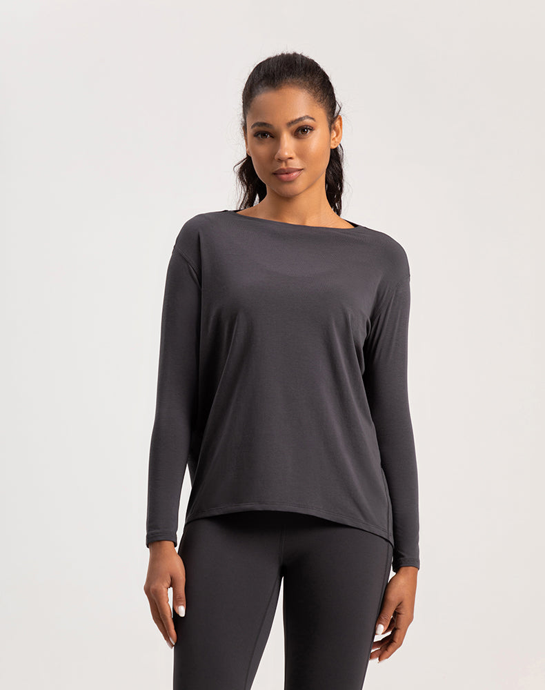 Off-Shoulder Loose Fit Long Sleeve Yoga Top