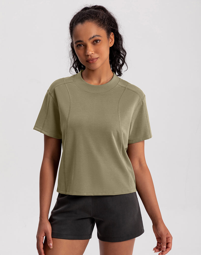 Modal Wide Crew Neck Loose Fit Yoga Top