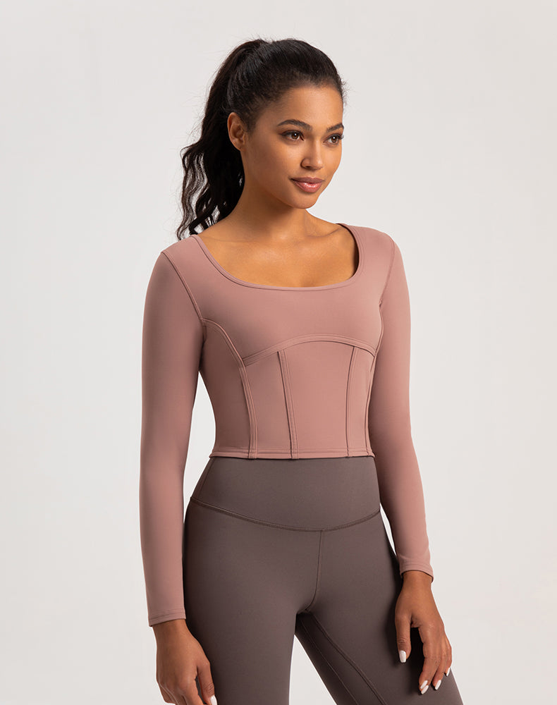 Wide Neck Long Sleeve Yoga Top