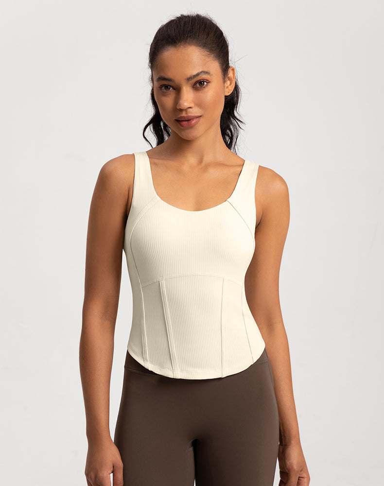 Rounded Hem Cinched Waist Yoga Tank