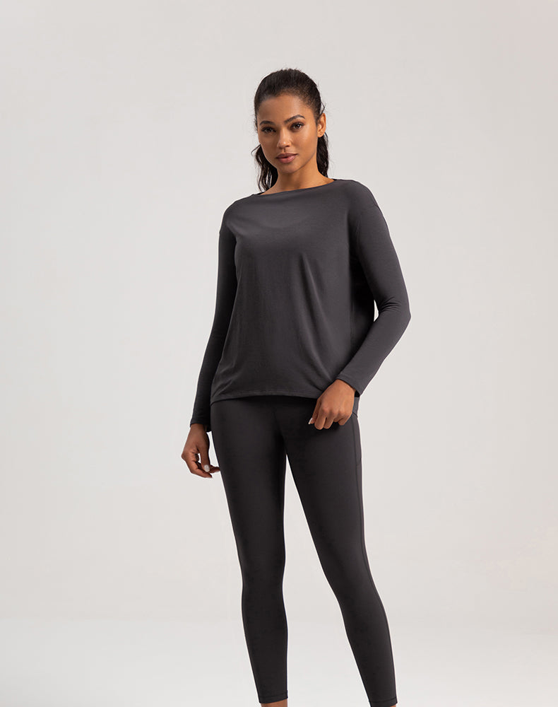 Off-Shoulder Loose Fit Long Sleeve Yoga Top