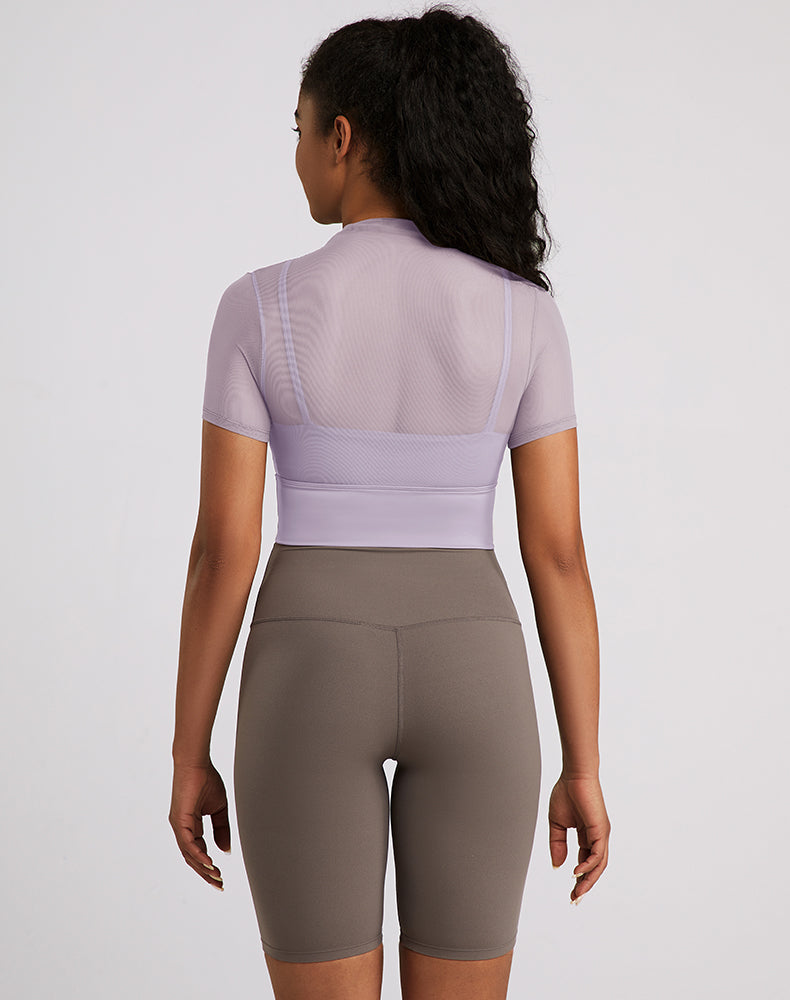 Built-in Bra Mesh Short Sleeve Yoga Top