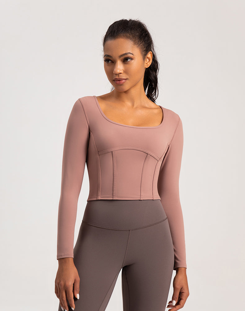 Wide Neck Long Sleeve Yoga Top