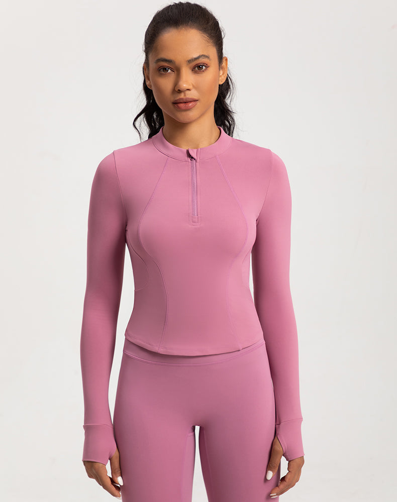 Small Crew Neck Half Zipper Long Sleeve Yoga Top