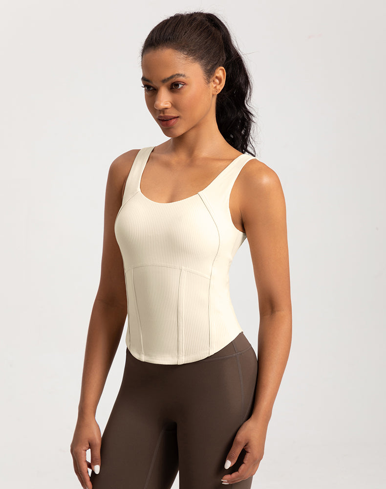 Rounded Hem Cinched Waist Yoga Tank