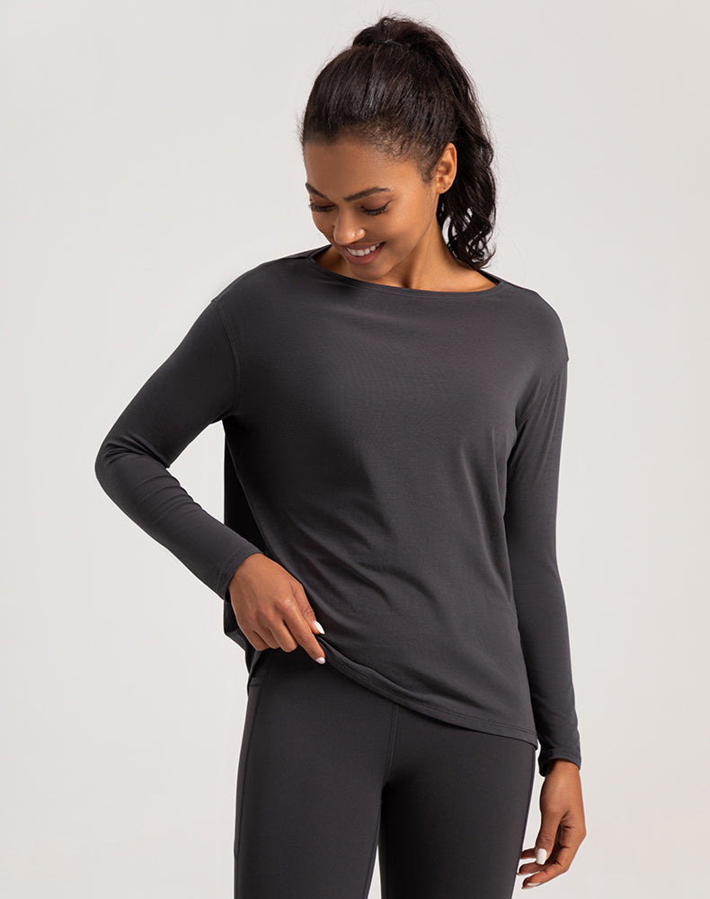 Off-Shoulder Loose Fit Long Sleeve Yoga Top