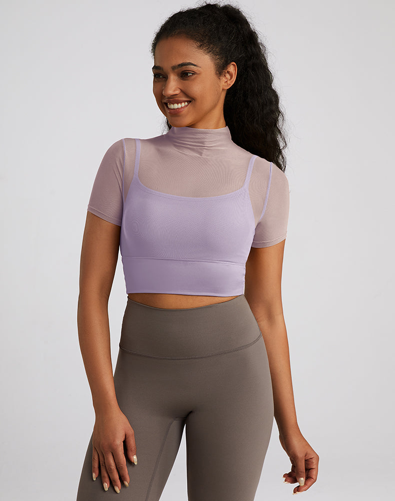 Built-in Bra Mesh Short Sleeve Yoga Top