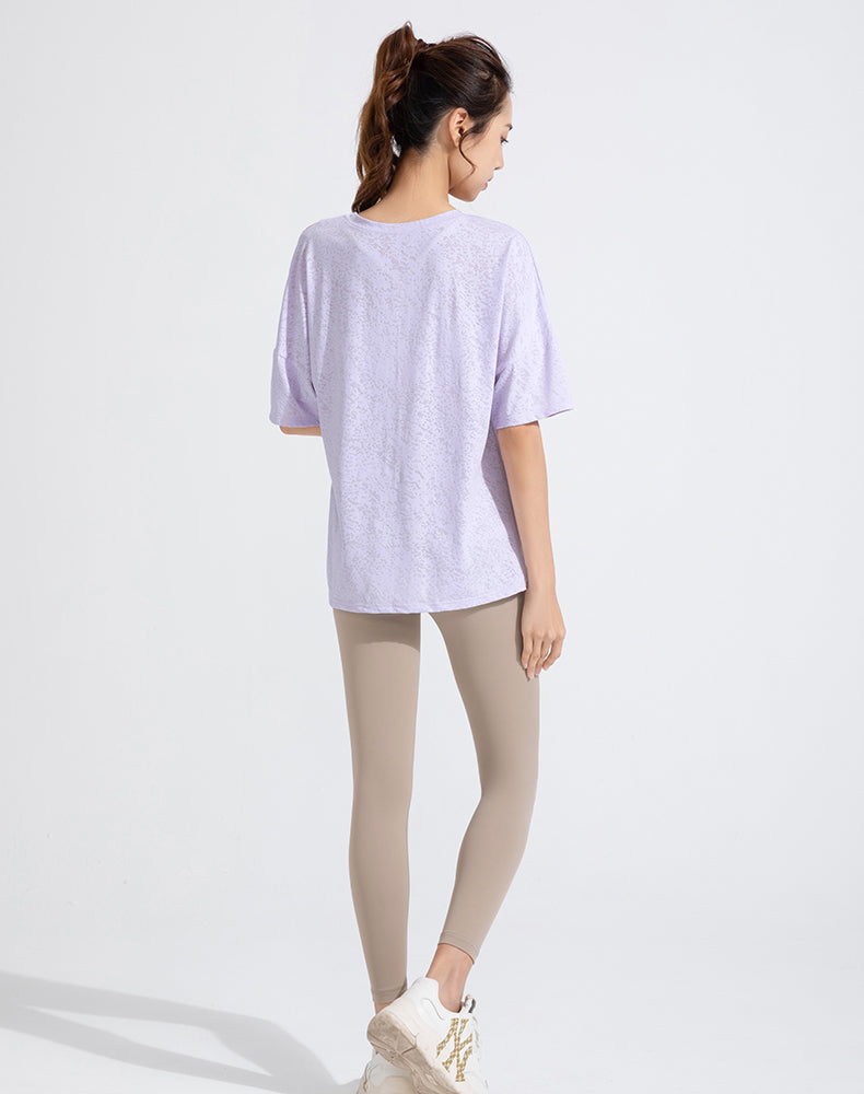 Front Slit Jacquard Short Sleeve Yoga Top