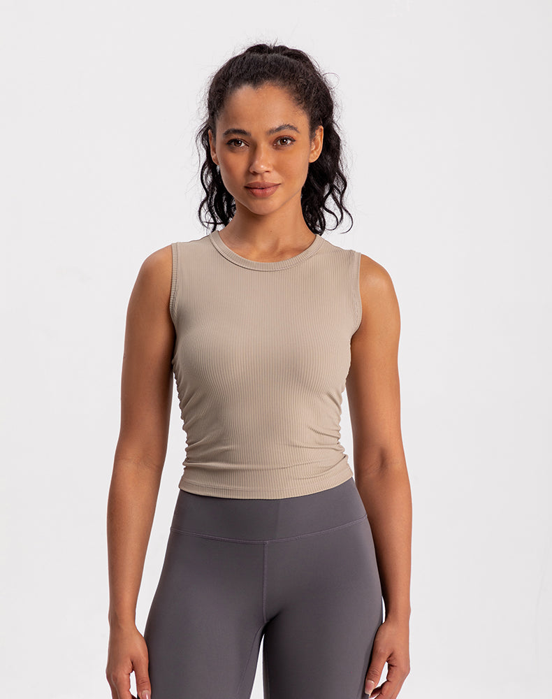 Ribbed Fabric Pleated Sides Yoga Tank