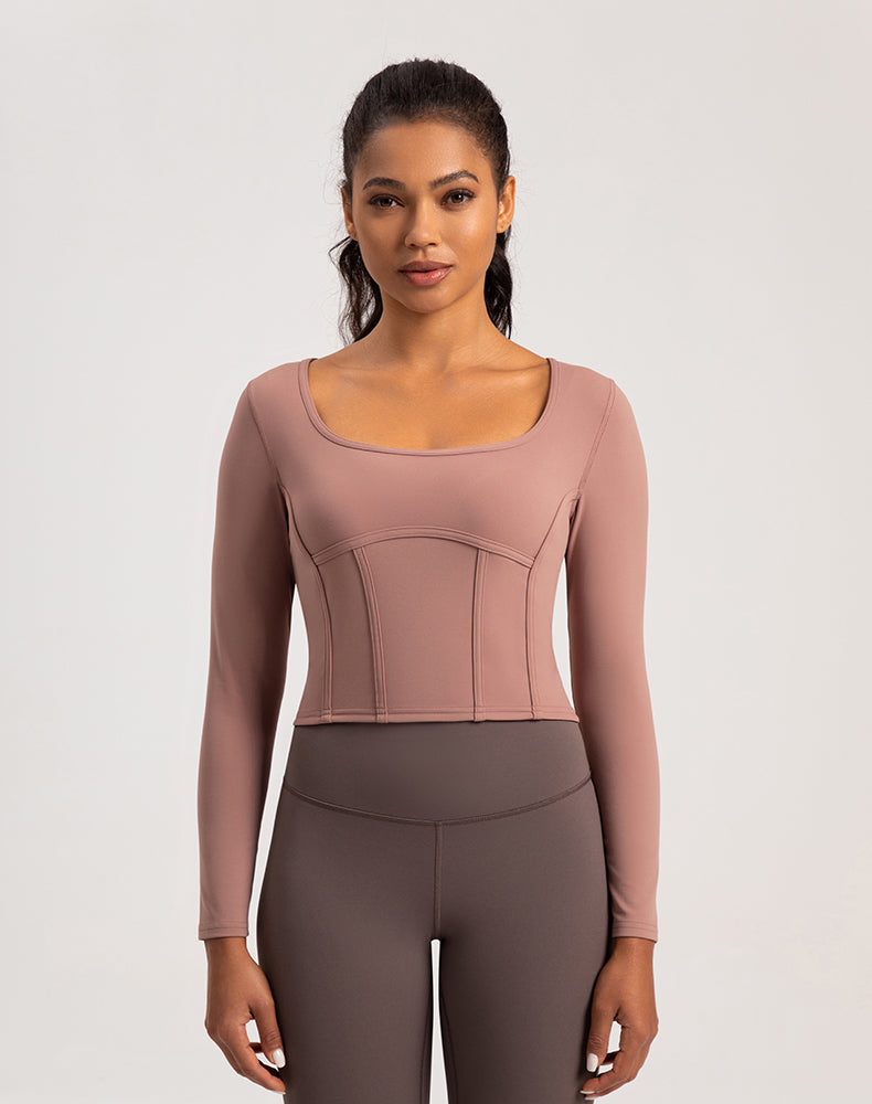 Wide Neck Long Sleeve Yoga Top