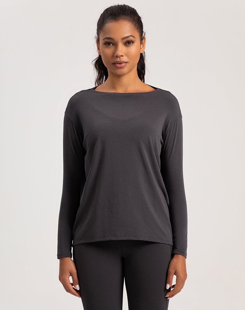 Off-Shoulder Loose Fit Long Sleeve Yoga Top