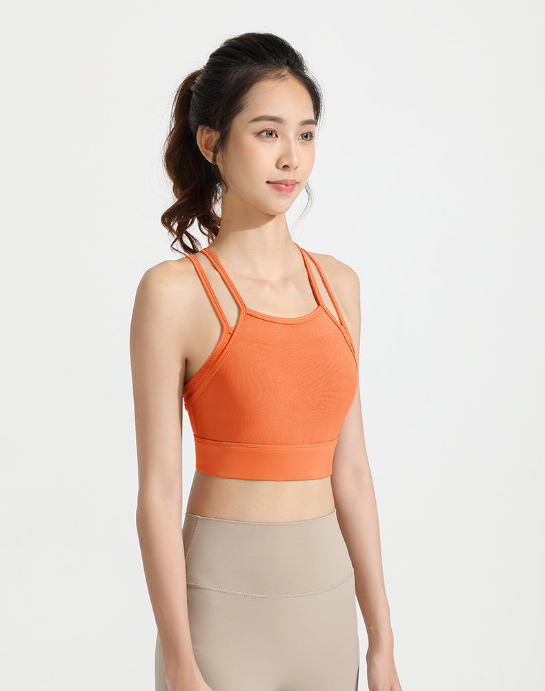 Mesh Faux Two-piece Strappy Yoga Bra