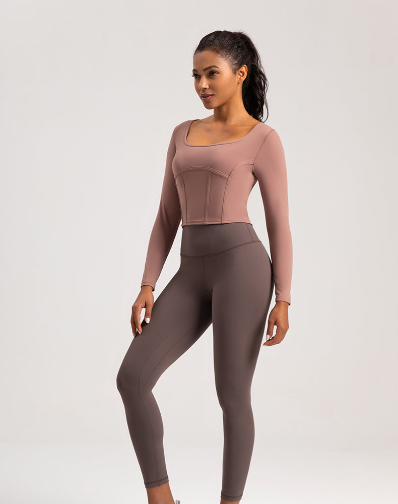 Wide Neck Long Sleeve Yoga Top