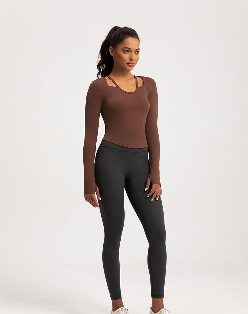 Neck Double Strap Long Sleeve Yoga Top