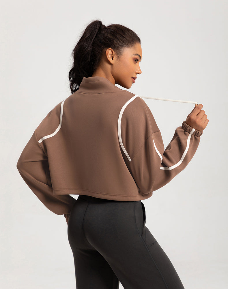 Color-Block Cropped Loose-Fit Yoga Jacket