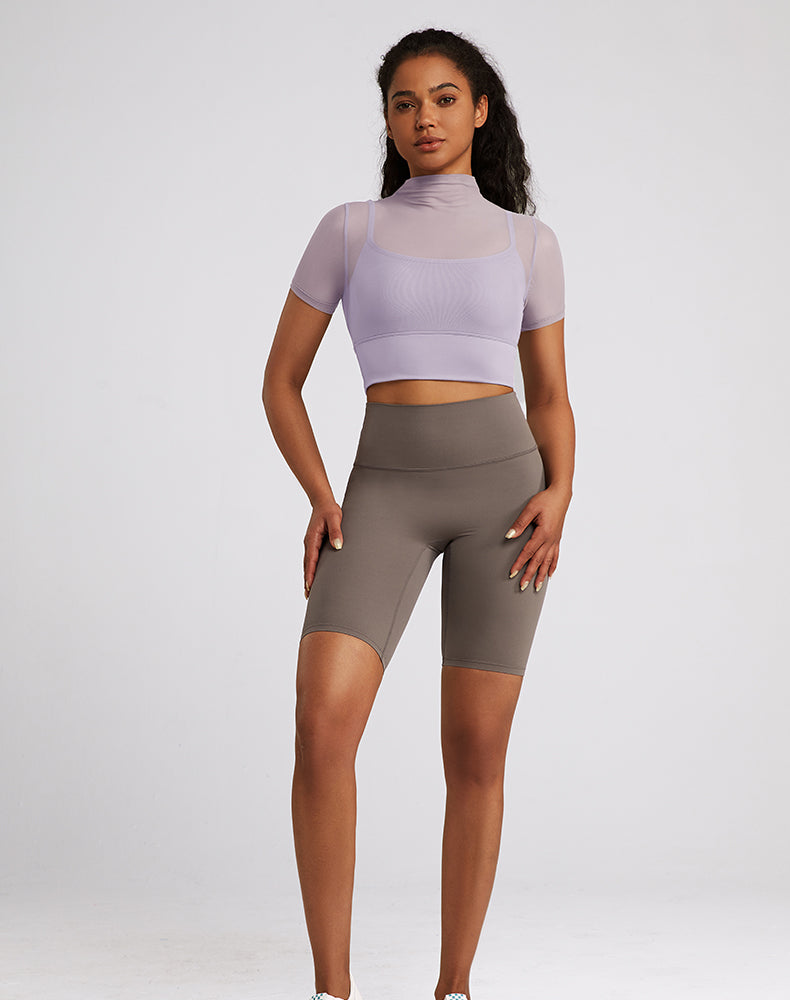 Built-in Bra Mesh Short Sleeve Yoga Top