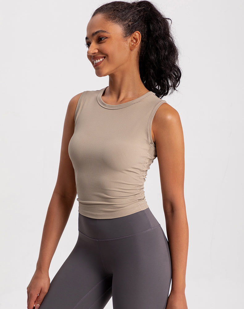 Ribbed Fabric Pleated Sides Yoga Tank