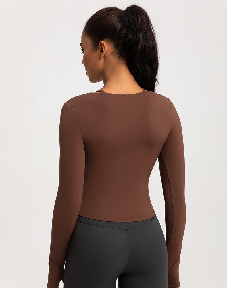 Neck Double Strap Long Sleeve Yoga Top