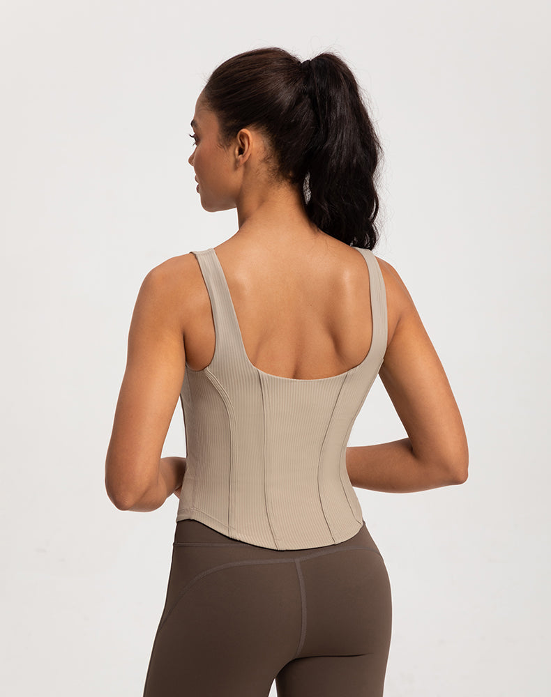 Rounded Hem Cinched Waist Yoga Tank