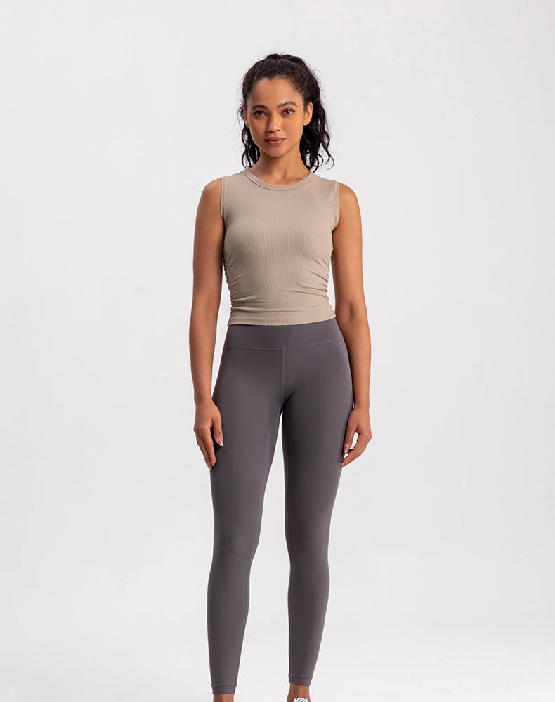 Ribbed Fabric Pleated Sides Yoga Tank