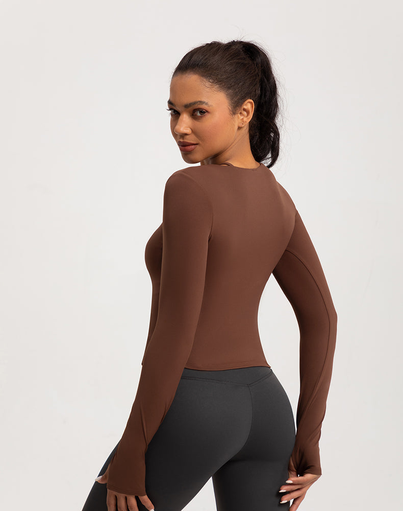 Neck Double Strap Long Sleeve Yoga Top