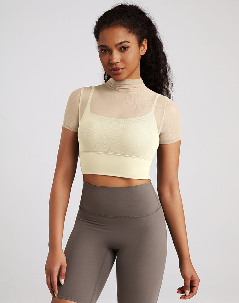 Built-in Bra Mesh Short Sleeve Yoga Top