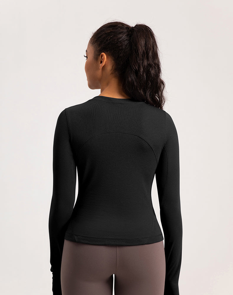 Button Wool Long Sleeve Yoga Top