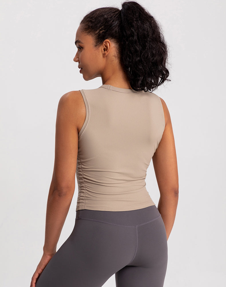 Ribbed Fabric Pleated Sides Yoga Tank