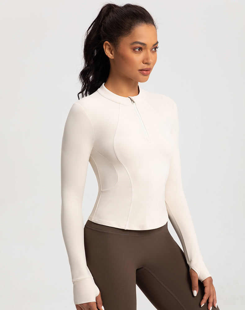 Small Crew Neck Half Zipper Long Sleeve Yoga Top