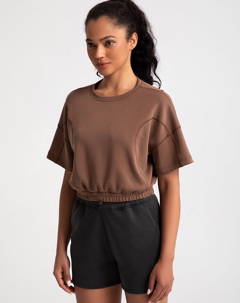 Elastic Waist Loose Fit Cropped Yoga Top