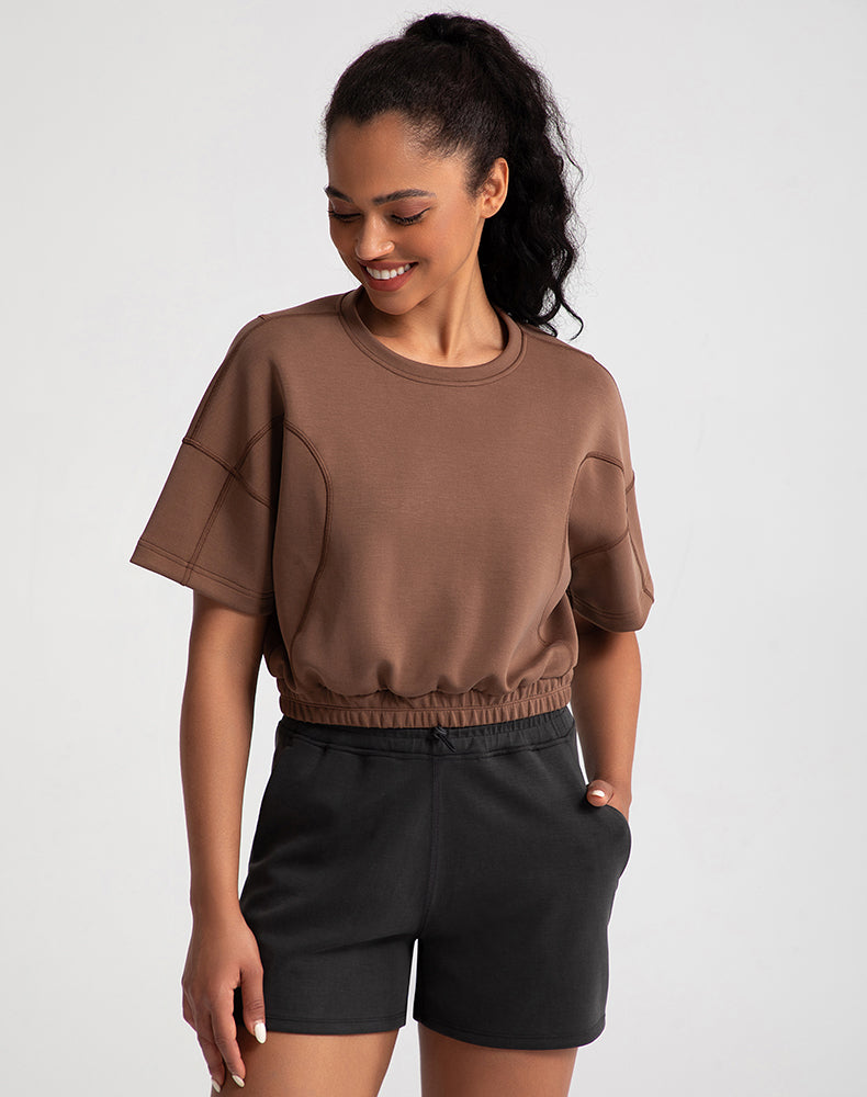 Elastic Waist Loose Fit Cropped Yoga Top