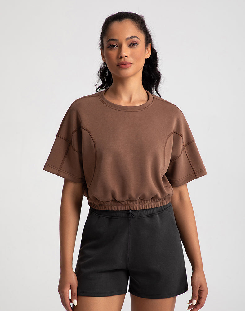 Elastic Waist Loose Fit Cropped Yoga Top